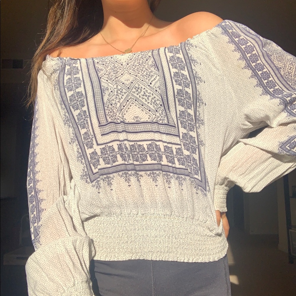 H&M Off the Shoulder Porcelain Shirt